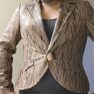 VINTAGE Vex collection brown faux leather blazer  jacket Large (size 40)